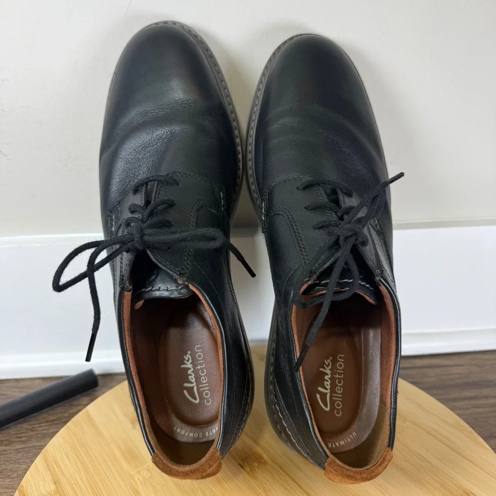 Clarks Collection Derby Mens 13 Black Leather Dress Shoes Office Wedding Modern